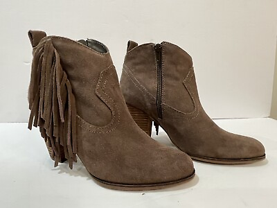 #ad Steve Madden Women’s Ankle Boots Fringe Western Taupe Suede Cian. Size 7.5