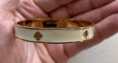 #ad Kate Spade New York Logo Stacking Bangle Bracelet Gold Cream Enamel 3 8quot;
