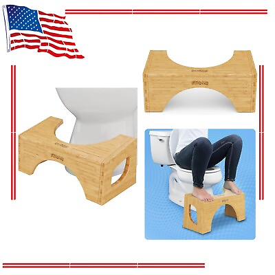#ad The Original Toilet Stool Natural Bamboo Flip 7quot; and 9quot; Adjustable Heights Brown