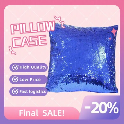 #ad 10PCS Blue 3D Sublimation Blank Reversible Mermaid Pillow Case Sequin Glitter