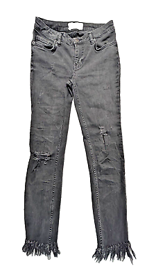 #ad Free People Used Women#x27;s Jeans Plus Size 24W Skinny Fringe Black