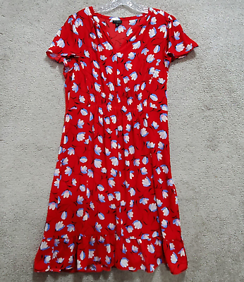 #ad Talbots A Line Dress Women#x27;s 12 Red Floral LIned Cottage Garden Spring Flowy