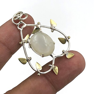 #ad 925 Sterling Silver Grey Moonstone Gemstone Ethnic Jewelry Pendant For Wife Gift