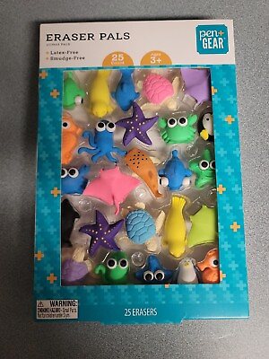 #ad ERASER PALS 25 ERASERS OCEAN THEMED LATEX amp; SMUDGE FREE NEW PARTY FLAVORS