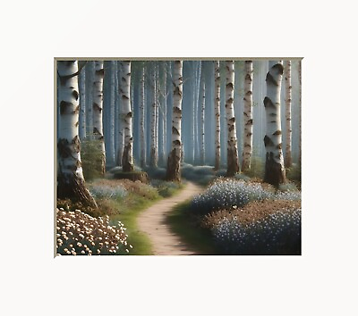 #ad Brown Blue Wall Art Prints Birch Trees Modern Farmhouse Matted Wall Art Prints