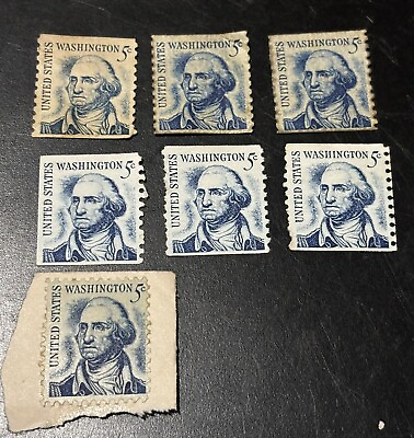 #ad GEORGE WASHINGTON 5 CENT BLUE UNITED STATES POSTAGE STAMPS Lot Of 7