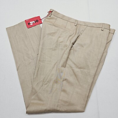 #ad HUGO Mens 34R 34x32 Modern Fit Light Tan Beige Dress Pants 100% Wool