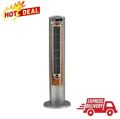 #ad 42quot; Wind Curve Tower Fan with Ionizer and Remote Easy to Use Gray Woodgrain NEW