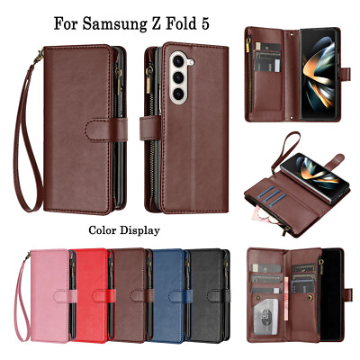 #ad For Samsung Z Fold5 Fold4 Fold3 Dual Layer Card Pocket Flip Leather Phone Case