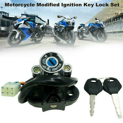 #ad Motorcycle Modified Ignition Key Lock Set Switch Replace With 2 Keys Universal