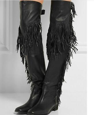 #ad Women Tassel Motor Over Knee Boots Fringe Oxfords Shoes Cowboy Nightclub