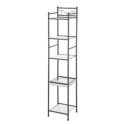 #ad 5 Shelf Storage Shelf Tower Stand Unit Organizer Rack Holder Bathroom Steel New