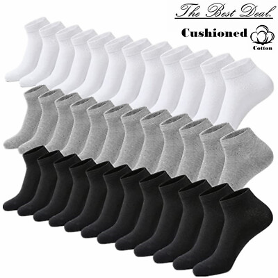 #ad 3 12 Pairs Mens Plain Solid Cotton Sports Ankle Athletic Socks Low Cut Size 9 13
