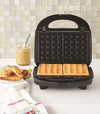 #ad 2 in 1 Waffle and Sandwich Maker Nonstick Removable Plates Black New