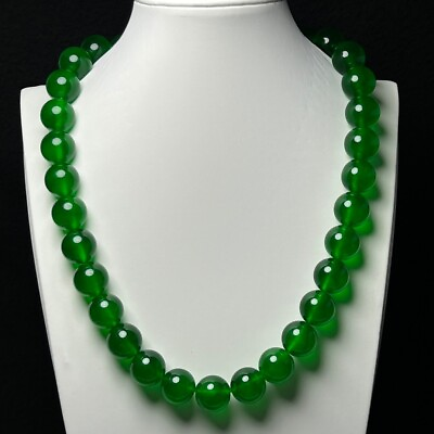 #ad 18mm Certified Natural Perfect ice Green Myanmar Jade jadeite Beads Necklaces