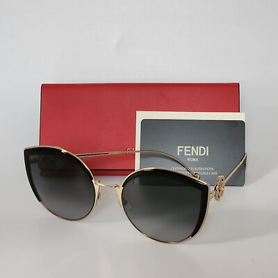 #ad 🍀FENDI FF0290S Cat Eye Sunglasses 807 9O Black Gold Grey Gradient Lens