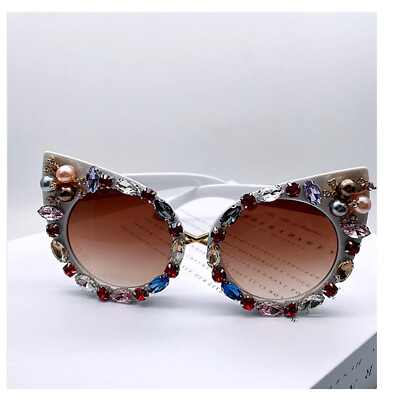 #ad Womens Sunglasses UV400 Bling Colorful Rhinestone Cat Eye Oversized For Party K