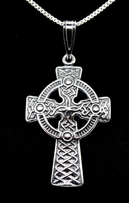 #ad Celtic Cross pendant 925 Sterling Silver Irish Celtic 18quot; necklace gift boxed