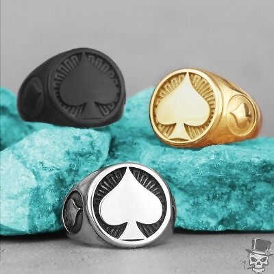#ad New Poker Spades Good Luck Mens Punk Hip Hop Ring Steel US Size 7 13