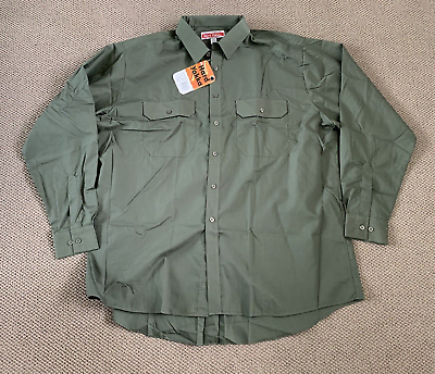 #ad Hard Yakka Mens Shirt 45 46 Long Sleeve Green Drill Button Up size 2XOS Neck