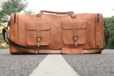 #ad Retro Weekend Leather Travel Luggage Brown Duffle Real Carry On Bag