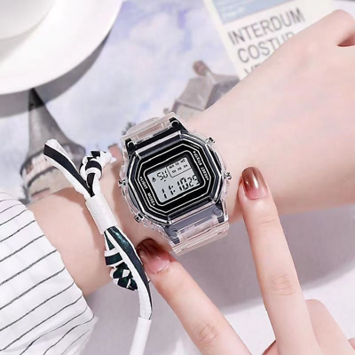 #ad Women Men#x27;s Classic LCD Digital Watch Fashion Retro Transparent Wristwatch