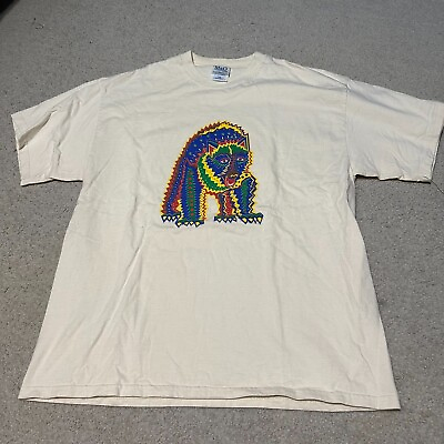 #ad Y2K Mamp;O Knits The Bears Music Big Logo Beige Off White Power Pop Shirt Size XL