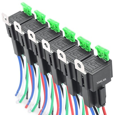 #ad Durable 6pcs 30A Automotive Relay Kit 4Pin SPST Switch with Fuse Harness 24V DC