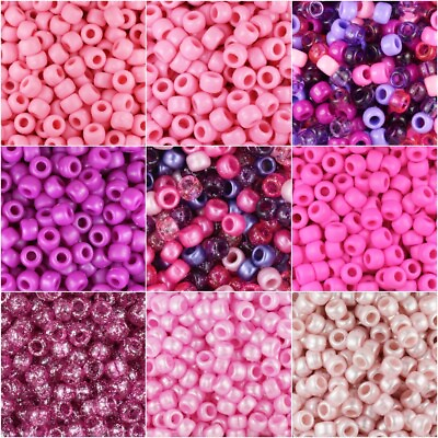 #ad 100 Pony Beads 9 x 6MM 20 colors pink color scheme same day shipping