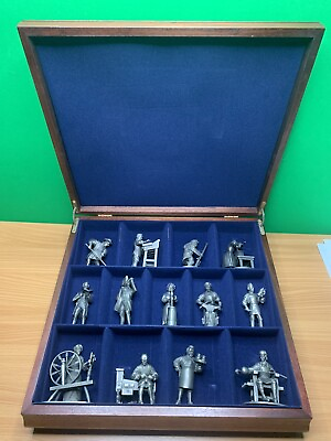 #ad VINTAGE 1975 FRANKLIN MINT PEOPLE OF COLONIAL AMERICA PEWTER FIGURINE SET IN BOX