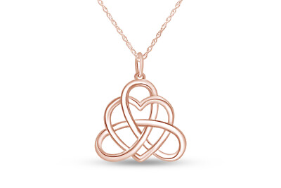 #ad Irish Heart Celtic Vintage Pendant Necklace 14K Rose Gold Plated Sterling Silver
