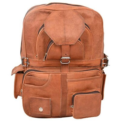 #ad Leather Backpack Brown Vintage Genuine Large Rucksack Travel Shoulder Bag