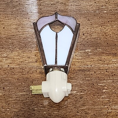 #ad Vintage Art Deco Style Stained Glass White Pink Night Light Wall Plug In