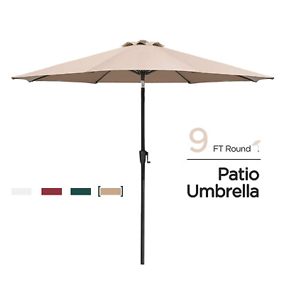 #ad 9FT Patio Solar Market Umbrella Steel Tilt W Crank Outdoor Sun Shade Khaki