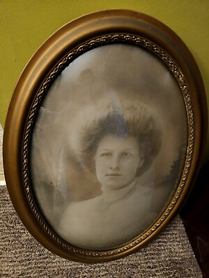 #ad Antique Woman Portrait Victorian Big Hair Bubble Frame Beautiful Creepy