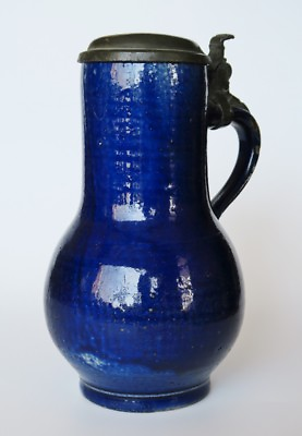 #ad A rare monochrome kobalt Westerwald German stoneware jug stein1690....