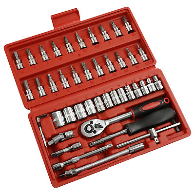 #ad 46PCS 1 4quot; Ratchet Wrench Combination Socket Tool Set Kit Auto Car Repair Tool