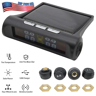 #ad TPMS Solar Wireless Car Tire Tyre Pressure Monitor Monitoring System 4 Sensors