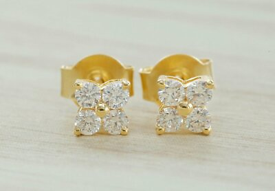 #ad Diamond Studs Earrings Square Cluster Solid 14k Gold Cluster Studs Wedding Gift.