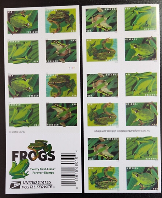 #ad Mint US Frogs Booklet Pane of 20 Forever Stamps Scott# 5398b MNH
