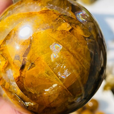 #ad 747g New Dendric Golden Crystal Sphere Natural Yellow Hematoid Quartz Healing