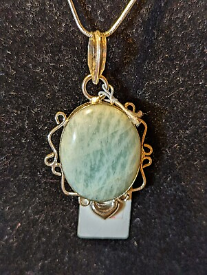 #ad Pendant 925 Silver Amazonite with 20quot; 1mm Snake Chain