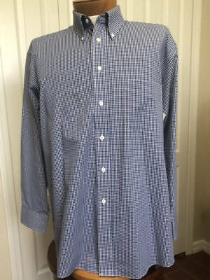 #ad STAFFORD NWOT Long Sleeve Cotton Poly Navy White Check Shirt Size L 16½ 32 33