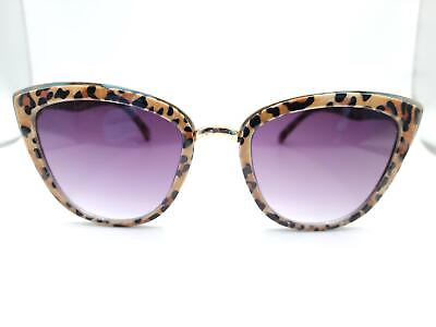 #ad Women#x27;s Cateye Sunglasses Leopard Print Gold Frame Purple Gradient Lens Stylish