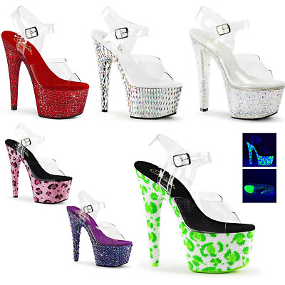 #ad Pleaser 7quot; Heel 2quot; Pf Ankle Strap Sandals Rhinestone Adult Women Bejeweled 708Dm