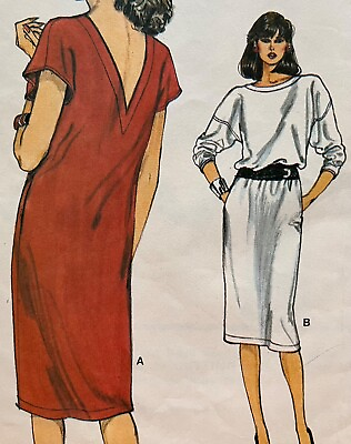 #ad 1983 Vintage VERY EASY VOGUE Pattern 8632 Pullover DRESS Sz 8 10 12 *Complete*