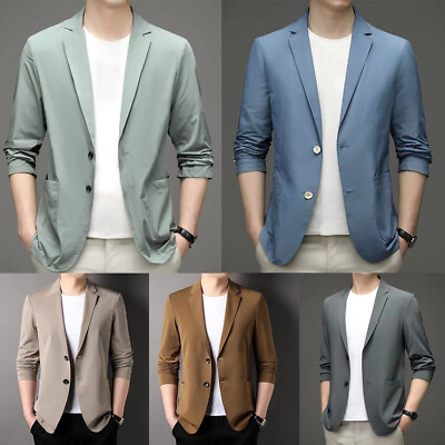 #ad Men#x27;s Summer Lightweight Suit Jacket Ice Silk Anti Wrinkle Breathable US