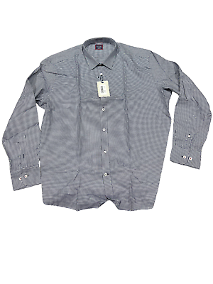 #ad UNTUCKit Emerson Men#x27;s Long Sleeve Button Up Shirt Navy Checker Regular Fit 3XL