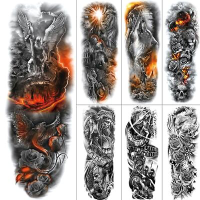 #ad 3d Ares Warrior Big Arm Temporary Tattoos for Women Girl Men Large Legs Waterpro