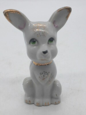 #ad Vintage Porcelain Dog or Rabbit White w Gold Accents Marked Japan